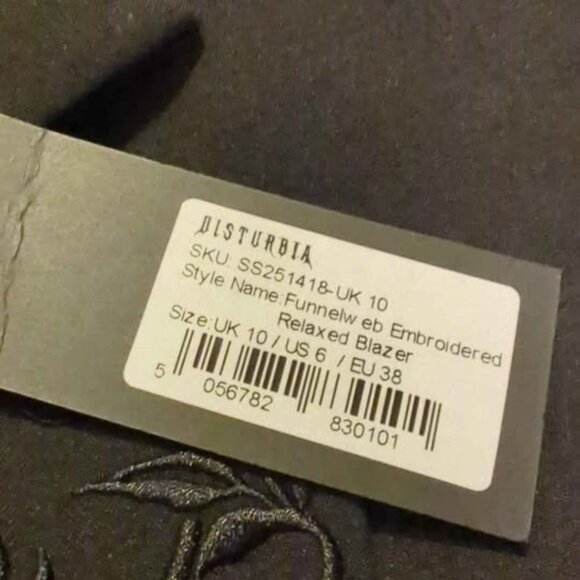 Disturbia funnelw eb embroidered relaxed blazer size 6 new - Picture 3 of 5